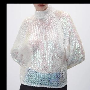 ZARA  ECRU SEQUIN SWEATER Sz-xS mt